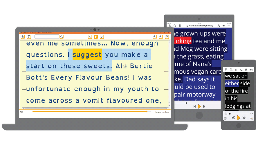 EasyReader App on a laptop, tablet and smartphone