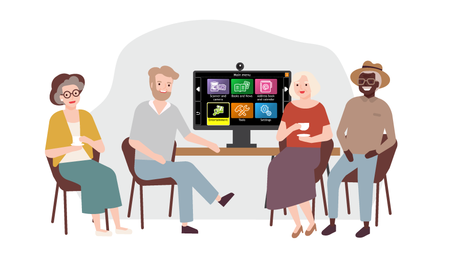 Illustration of a group of people watching a demonstration of GuideConnect.