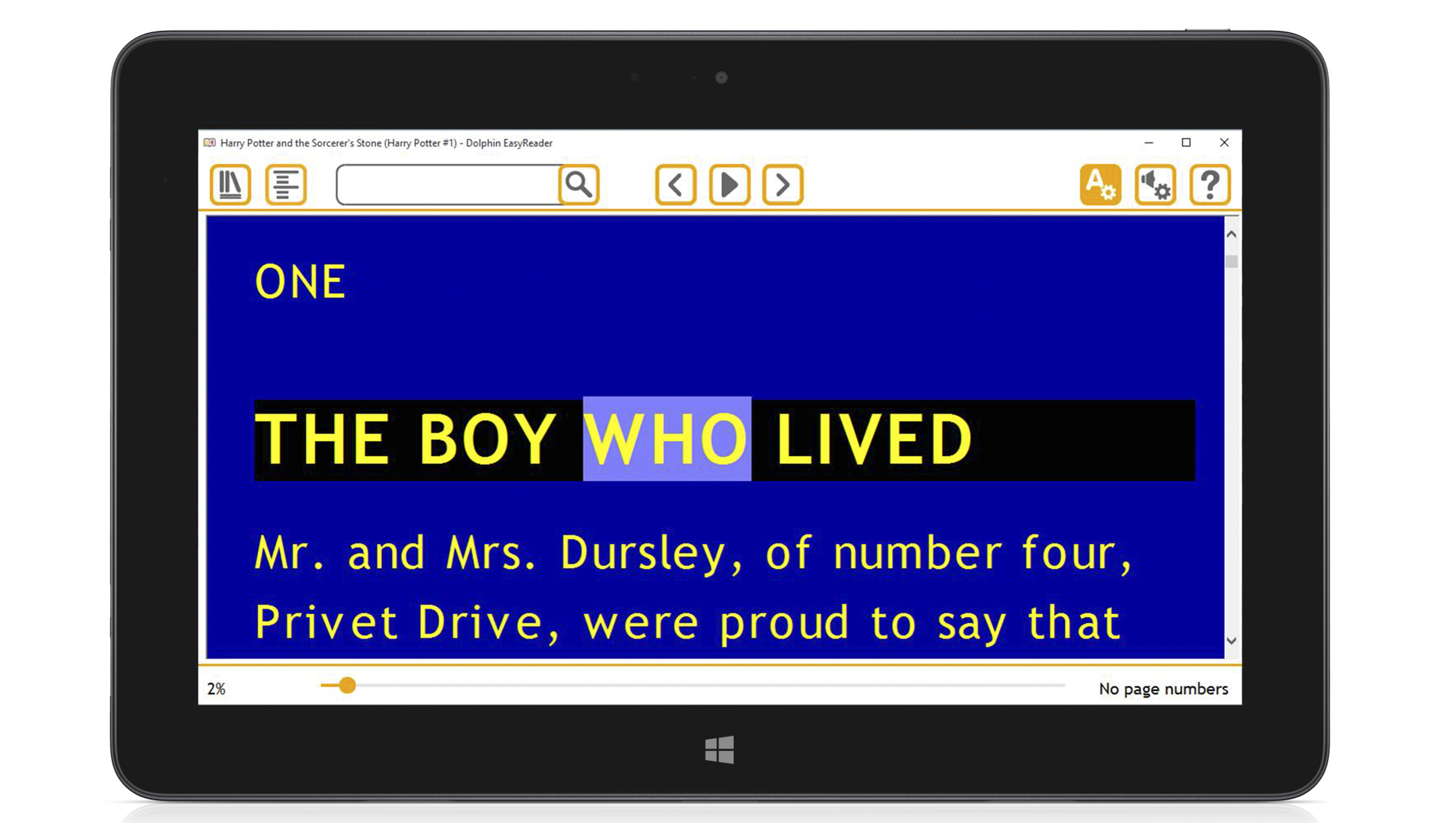 Yellow text on Navy background